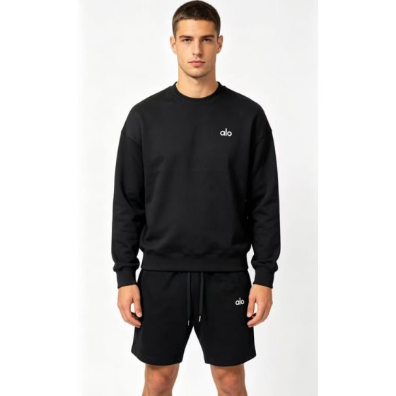 Men's ALO Crew Neck Shorts Suit (Black)